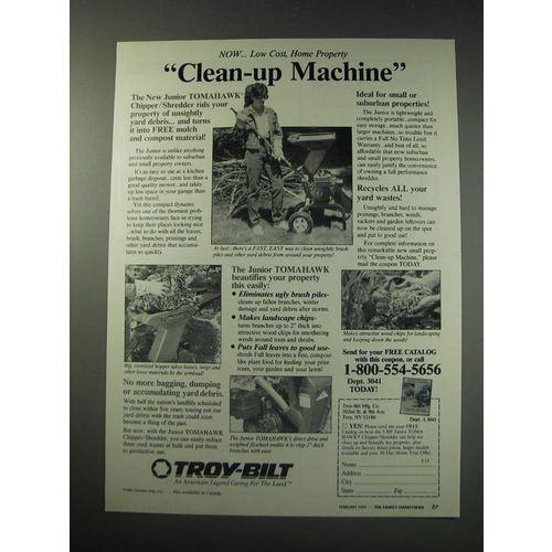1991 Troy-Bilt Junior Tomahawk Chipper/Shredder Ad - Clean-up machine