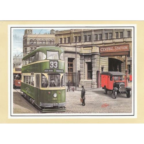 Artist Drawn Liverpool Trams Bus Postcard (B1378) Nice Postmark