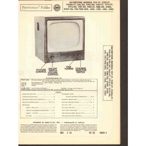SILVERTONE model 11xx-17 11xx-20 2100 2150 TV Sams Photofact manual
