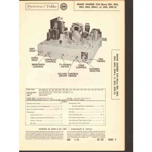 SHAW chassis 224 TV television receiver Sams Photofact manual
