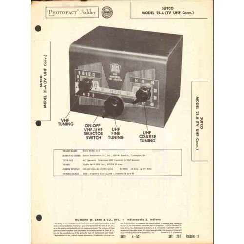 SUTCO model 21-A TV television UHF Converter Sams Photofact manual