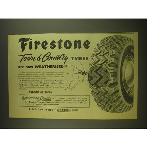 1955 Firestone Town & Country tyres Advertisement - now weatherized