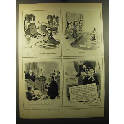 1950 Cluett, Peabody & Co Sanforized Fabric Ad - cartoons by: Ed Nofziger, Steig