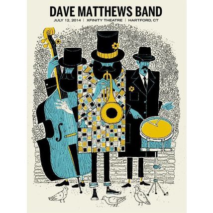 2014 DAVE MATTHEWS BAND HARTFORD VIP JAZZ MEN CONCERT POSTER 7/12 #/785 SN BONUS