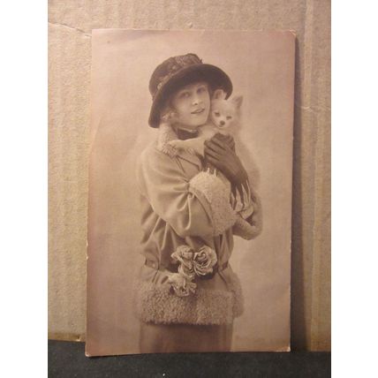 VERY SMART VICTORIAN YOUNG LADY WITH SMALL DOG antique photograph on papern =