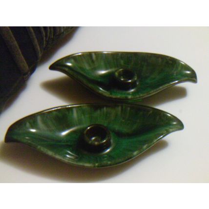 Blue Mountain Pottery candle holders green