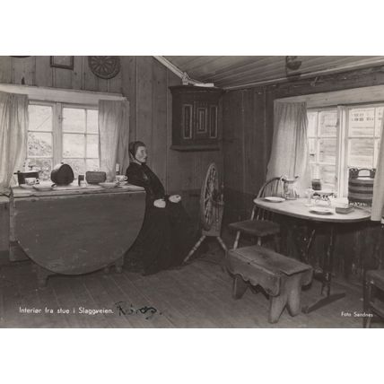 Slaggveien Norway Fra Stue Waxwork Sewing Weaving Wheel Postcard