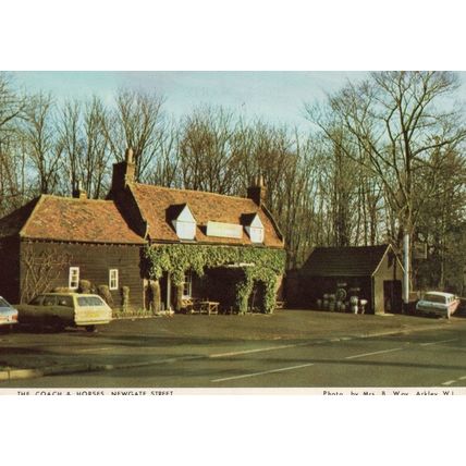 Coach & Horses Pub Newgate Street Hertfordshire Scrap Car Postcard