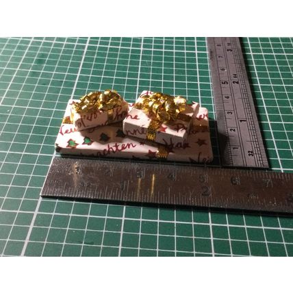 Christmas Parcels - Stack of White with Gold Ribbon 1:12th Dolls House Miniature