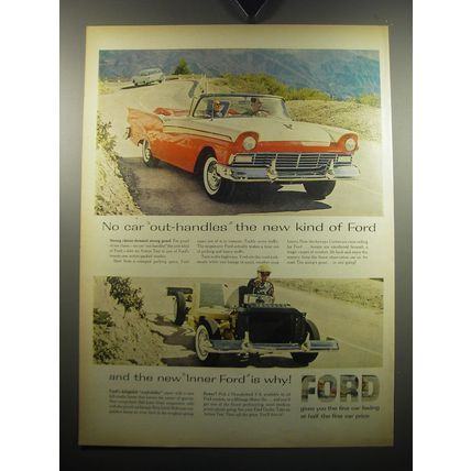 1957 Ford Convertible Ad - No car out-handles the new kind of Ford