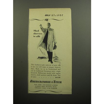 1957 Abercrombie & Fitch Raincoat Advertisement - Shed showers in silk