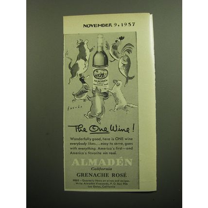 1957 Almaden California Grenache Rose Wine Ad - The one wine