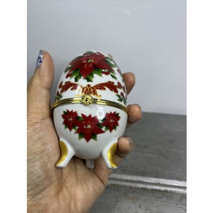 Porcelain Painted Floral Egg Footed Trinket Box Collectible Vintage Display