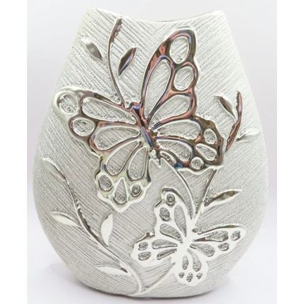 Butterfly Silver Vase Oval Shape 20 CM Gift Home Decor Flowers Dried Decoration