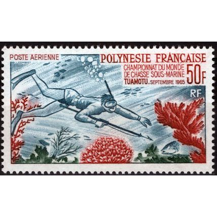 ZAYIX France French Polynesia C37 MNH Air Post Marine Life Diver 111922ChaietS09