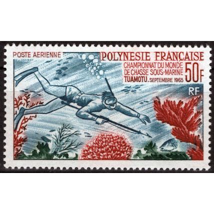 ZAYIX France French Polynesia C37 MLH Air Post Marine Life Diver111922ChaietS10