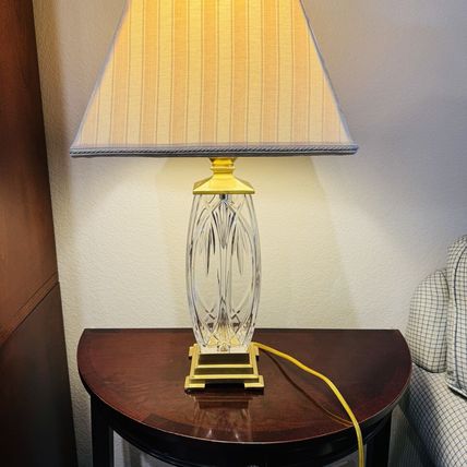 Waterford Finn Versailles Crystal Table Lamp w/Brass Base 26in Original Shades