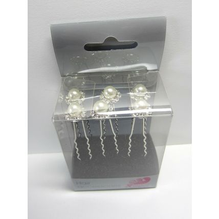 Wildest Dreams Vintage Pearl Crystal Hair Pin Ladies Womens Bridal Prom Box of 6