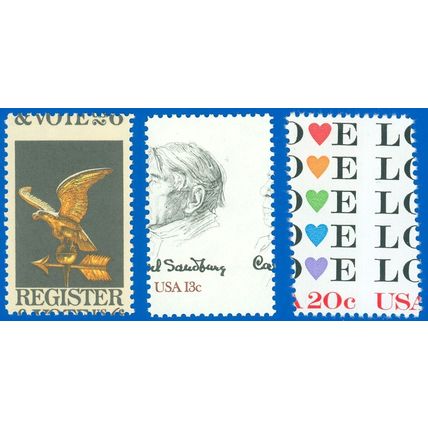 USA Sandburg, Voting & Love Stamps W Misperfs! Cool Stuff 4 EFO Collectors! (SK)