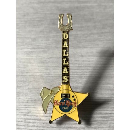 Hard Rock Cafe Pin Dallas Yellow Star Guitar Hat & Horseshoe VGHC - NICE PIN