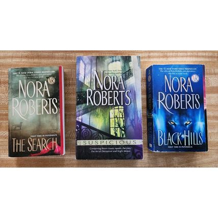 3 Nora Roberts Paperbacks The Search Suspicious and Black Hills
