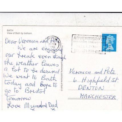 Bath Somerset Postcard posted 1992 creased