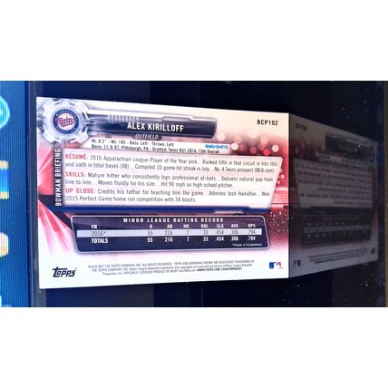 ALEX KIRILLOFF 2017 TOPPS BOWMAN CHROME PROSPECT ROOKIE BASEBALL CARD #BCP-102
