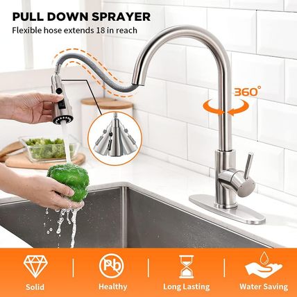 Brushed Nickel Kitchen Faucets with Pull down Sprayer Kitchen Sink Faucet with P