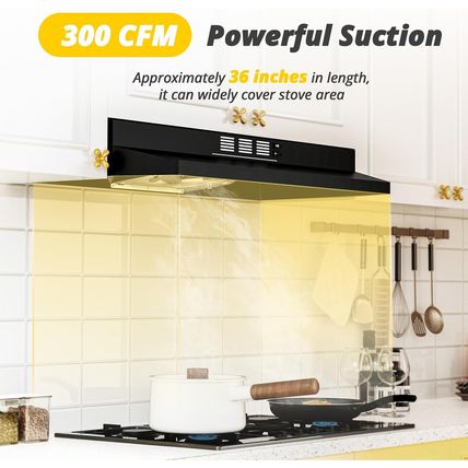FIREGAS Black Range Hood 36 Inch under Cabinet, Ducted/Ductless Convertible Kitc
