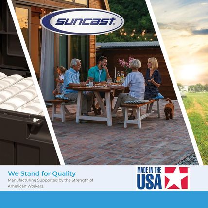 Suncast Trash Hideaway 39 Gallon Outdoor Trash Can Patio or Deck Waste Bin with