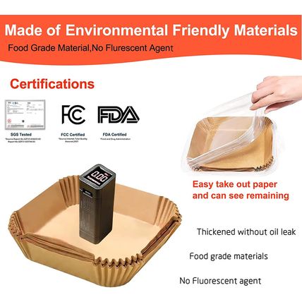 Air Fryer Liners Disposable Square 9 Inch, 125 Pcs Large Square Air Fryer Paper