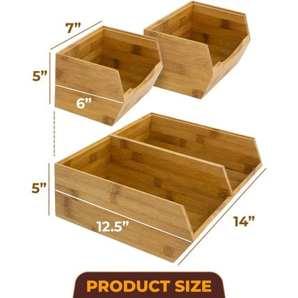 HOMESTEAD Bamboo Pantry Storage Bins - Stackable Baskets, Potato and Onion Stora
