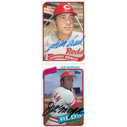 JOE MORGAN & JOHNNY BENCH AUTO 2014 CINCINNATI REDS HOF WORLD CHAMPION PLAYERS