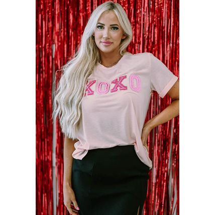 Pink Valentines Shiny XOXO Graphic T-shirt