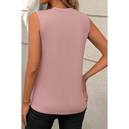 Light Pink Crew Neck Pleated Tank Top