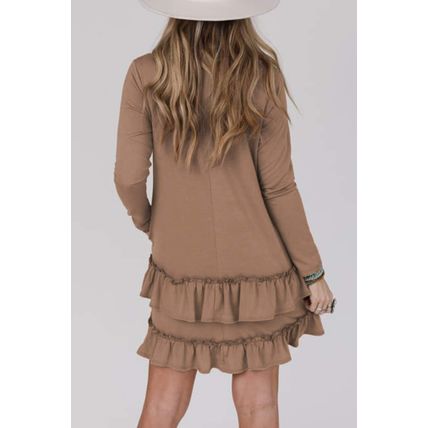 Goat Scoop Neck Tiered Ruffled Hem Long Sleeve Mini Dress