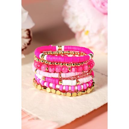 Sachet Pink 8pcs Valentine Vibe Beaded Elastic Bracelet Set