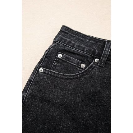 Carbon Grey Mineral Wash Ripped Raw Hem Denim Mini Skirt