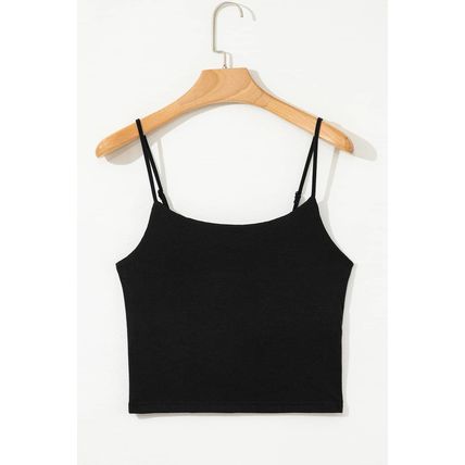 Black Spaghetti Strap Skinny Fit Cropped Tank Top