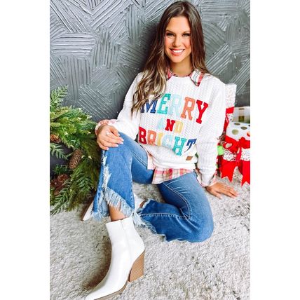 Bright White Merry And Bright Cable Knit Pullover Sweatshirt