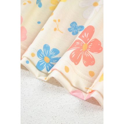 Apricot Floral Print Crop Top Wide Leg Short Set