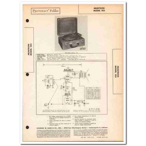 musitron model 105 2-tube amplifier phonograph sams photofact manual
