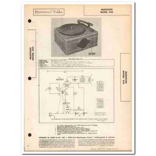 musitron model 202 2-tube amplifier phonograph sams photofact manual