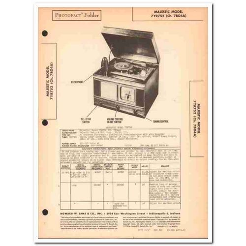majestic model 7yr752 7-tube am radio phonograph sams photofact manual