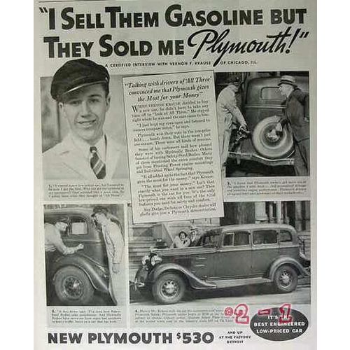 PLYMOUTH 1934 Vernon F Krause Chicago IL service station vintage ad