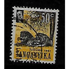 TANGANYIKA 1961 INDEPENDENCE 50c SERENGETI LIONS SG 113 FINE USED#