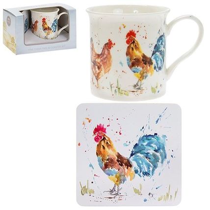 Cockerel Fine China Mug with Matching Coaster Boxed Set - 0042M