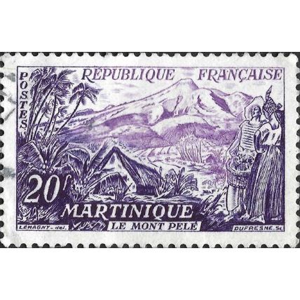 FRANCE, Mount Pele, Martinique, violet 1955, 20F