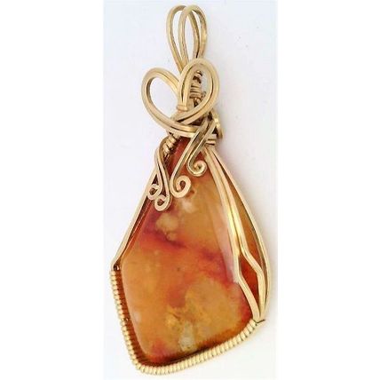 Carnelian Agate Gold Wire Wrap Gemstone Pendant 38