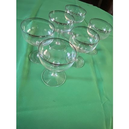 Vintage SIX SILVER RIMMED CHAMPAGNE MARGARITE GLASS 1920S 1930s